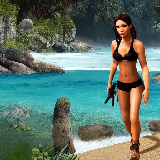 Image similar to lara croft in a transparent bikini
