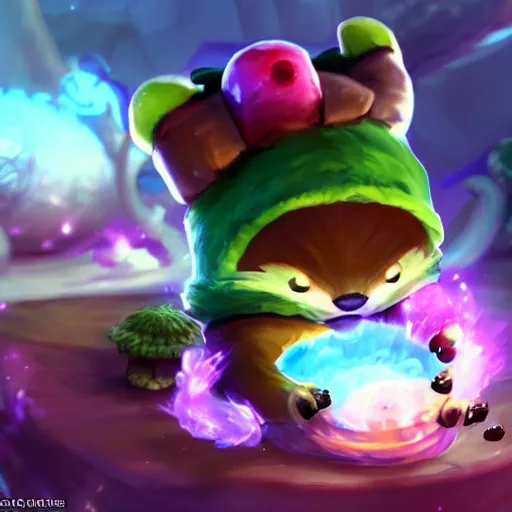 Prompt: teemo sits in bandle city getting high off shrooms, league of legends