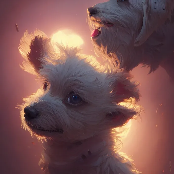 Image similar to highly detailed portrait of a cute puppy, unreal engine, fantasy art by greg rutkowski, loish, rhads, ferdinand knab, makoto shinkai and lois van baarle, ilya kuvshinov, rossdraws, tom bagshaw, alphonse mucha, global illumination, radiant light, detailed and intricate environment