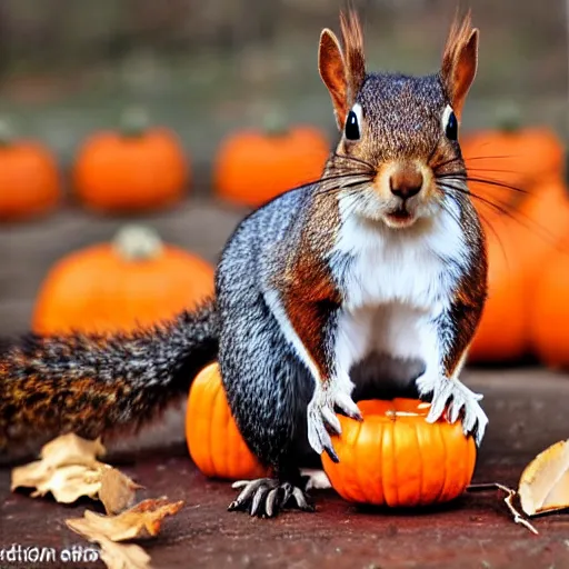 Prompt: a realistic photograph of a squirrel wearing a pumpkin in its head - 9