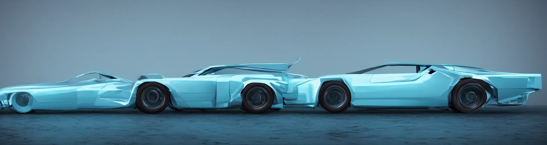 Prompt: side profile of futuristic 80s sports car, synthwave color palette