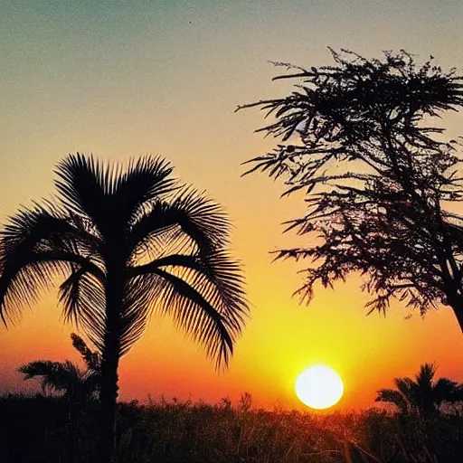 Prompt: “ leopard sitting on a palm tree, sunset in background ”