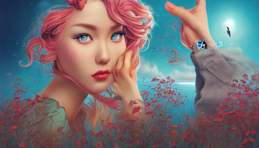 Prompt: secret imagination by ross tran, detailed painting, pop surrealism, a vivid landscape, a simple vector based illustration, minimalist, an ultrafine detailed painting by rafal olbinski, airbrush art, artgerm, very detailed, skeuomorphic, behance contest winner