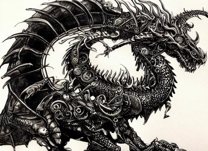 Image similar to pen and ink sketch, steam punk dragon, very fine detail, concept art, high detail, fine pen