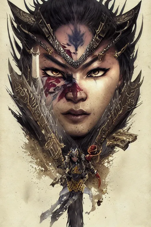 Image similar to sakimi chan, legendary warrior, heroic fighter, world of warcraft, diablo, tattoos, decorative ornaments, battle armor, by carl spitzweg, ismail inceoglu, vdragan bibin, hans thoma, greg rutkowski, alexandros pyromallis, perfect face, sharply focused, sharply detailed, centered, rule of thirds, realistic shading