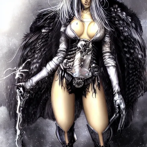 Image similar to nice girl with fantasy outfit in the style of luis royo and boris