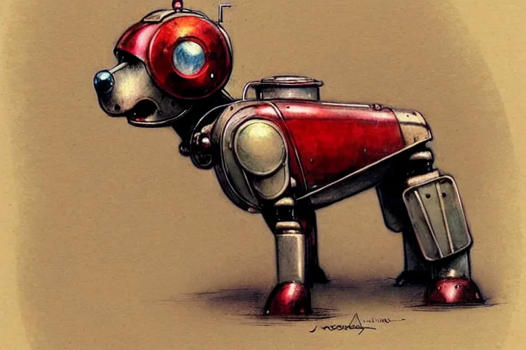 Image similar to adventurer ( ( ( ( ( 1 9 5 0 s retro future robot android dog. muted colors. ) ) ) ) ) by jean baptiste monge!!!!!!!!!!!!!!!!!!!!!!!!! chrome red