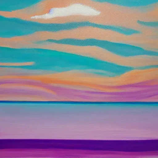 Image similar to Top down acrylic painting of an orange beach and purple ocean