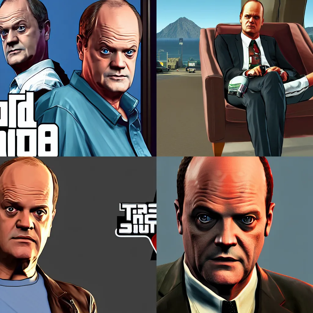 Prompt: Frasier in Grand Theft Auto 5, epic, 4k resolution, extremely detailed, very sharp, artstation, digital art, vibrant,