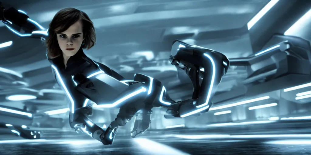 Image similar to emma watson in the movie tron legacy ( 2 0 1 0 ), cinematic, film still