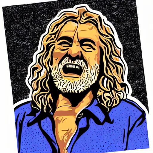 Image similar to robert plant from led zepelin singing, sticker - art, svg vector, adobe - illustrator