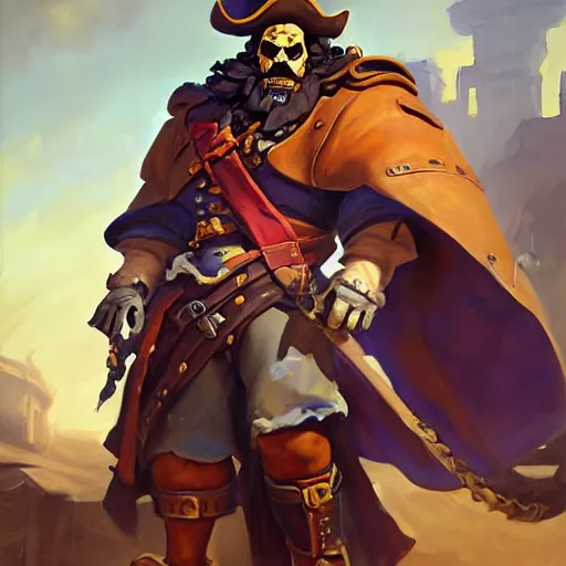 Image similar to greg manchess portrait painting of partially armored undead pirate captain lechuck as overwatch character, medium shot, asymmetrical, profile picture, organic painting, sunny day, matte painting, bold shapes, hard edges, street art, trending on artstation, by huang guangjian, gil elvgren, ruan jia, greg rutkowski, gaston bussiere