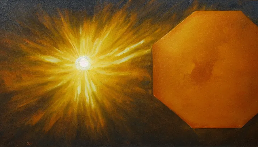 Prompt: the sun being blocked by a hexagon, seen from earth, oil painting