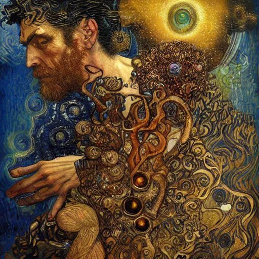 Image similar to Divine Chaos Engine by Karol Bak, Jean Deville, Gustav Klimt, and Vincent Van Gogh, fractal structures