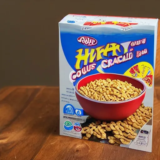 Image similar to a perfectly normal box of cereal in real life, highly detailed, high definition, ultra realistic