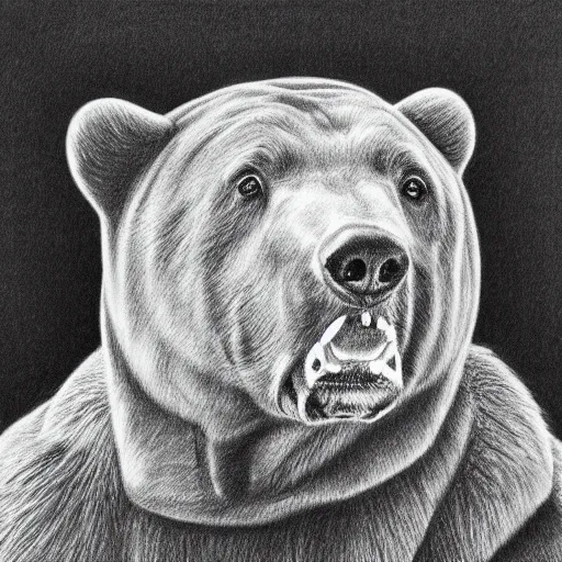 Prompt: pencil drawing of stephen coal bear, hyperbolic hyperrealism