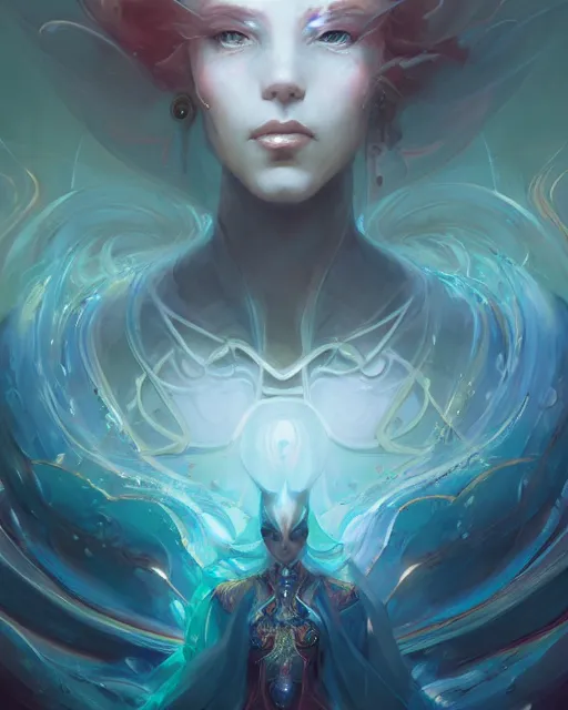 Image similar to portrait of a beautiful cybernetic emanation from angelarium, by pete mohrbacher and artgerm and wlop, digital art, highly detailed, intricate, fantasy, mystical, Trending on Artstation HQ, deviantart, unreal engine, 4K UHD image