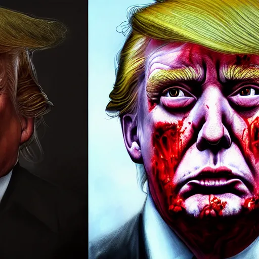 Image similar to portrait of donald trump as a zombie, 7 days to die zombie, gritty background, fine art, award winning, intricate, elegant, sharp focus, cinematic lighting, digital painting, 8 k concept art, art by michael hussar, art by brom, art by guweiz and z. w. gu, 8 k