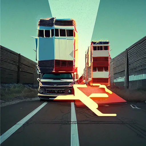 Image similar to and if a ten 1 0 truck kills the both of us, art by beeple
