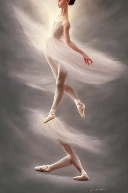 Prompt: prima ballerina dancing in the wind, asian beautiful face, ethereal, gorgeous, volumetric lighting, elegant, fluid, highly detailed, digital painting, concept art, highly detailed, illustration, limited color palette, atmosphere and tension, art by greg olsen and liz lemon swindle