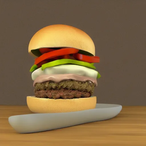 Image similar to blender render of cheeseburger with 3 0 patties