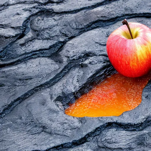 Prompt: apple swimming on lava, 8k, high detailed