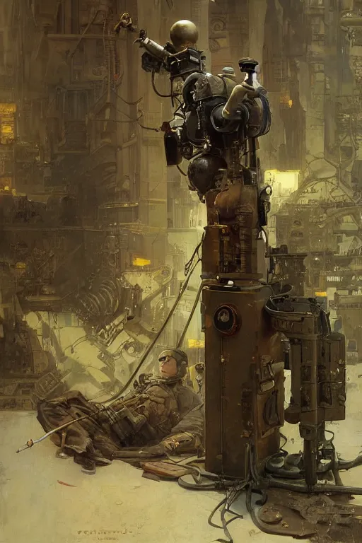 Image similar to dieselpunk military walkie - talkie, radio device, product lighting, painted by ruan jia, raymond swanland, lawrence alma tadema, zdzislaw beksinski, norman rockwell, jack kirby, tom lovell, alex malveda, greg staples