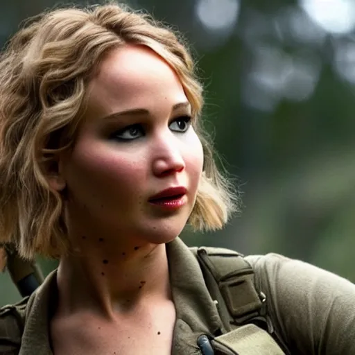 Image similar to promo shot of Jennifer Lawrence in a remake of GI Jane (2029)