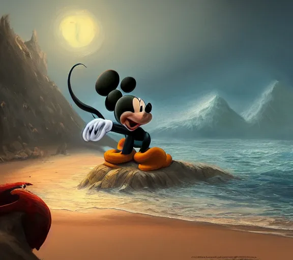 Mickey on the beach Painting by LOIC ZGS