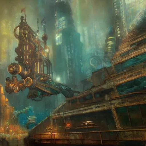 Image similar to underwater city, bioshock, highly detailed painting by gaston bussiere, craig mullins, j. c. leyendecker 8 k