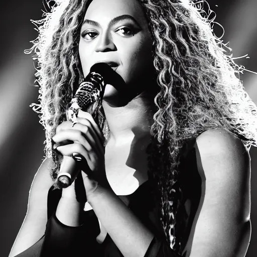 Image similar to Beyonce giving a concert, (EOS 5DS R, ISO100, f/8, 1/125, 84mm, postprocessed, crisp face, facial features)