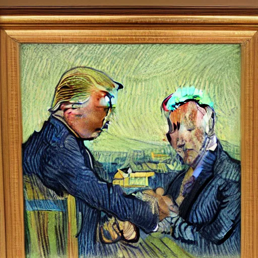 Prompt: Donald Trump standing on Joe Biden, ultra realistic, by Van Gogh, 8k