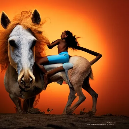 Image similar to mac and me centaur, bold natural colors, national geographic photography, masterpiece, full shot