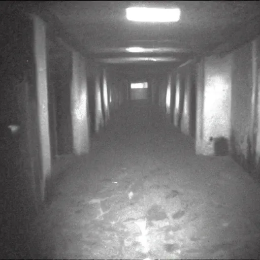 Image similar to cctv footage of basement demon, found footage, horror, unsettling, grainy