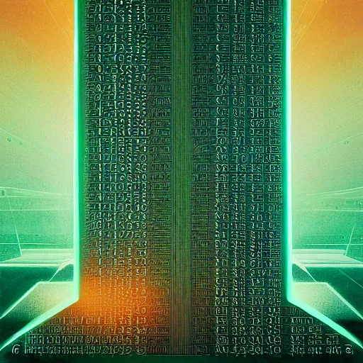 Image similar to emerald tablets of thoth by beeple hieroglyphic grimoire