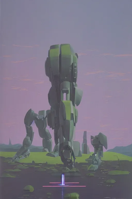 Image similar to giant mecha robot with laser, swamps landscape and pillars by helen lundeberg