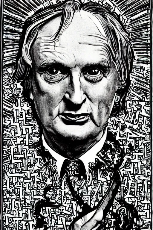 Prompt: colored illustration of Richard Dawkins as a satanic high priest, by Julie Doucet