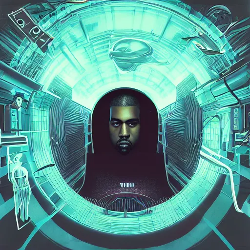 Image similar to futuristic rap album cover for Kanye West DONDA 2 designed by Virgil Abloh, HD, artstation