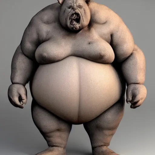 Prompt: hyper realistic sculpture of an obese monster