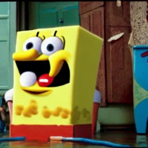 Prompt: real - life sponge bob, a still of a hip - hop music video video