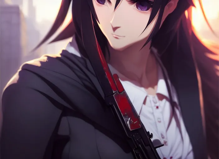 Prompt: a portrait of a confident assassin woman, finely detailed features, closeup at the faces, perfect art, at a deserted city, gapmoe yandere grimdark, trending on pixiv fanbox, painted by greg rutkowski makoto shinkai takashi takeuchi, akihiko yoshida