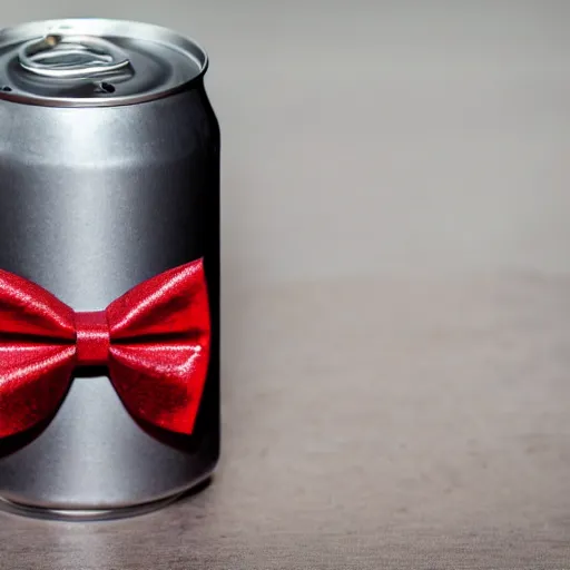 Image similar to a can of soda wearing a bow tie,