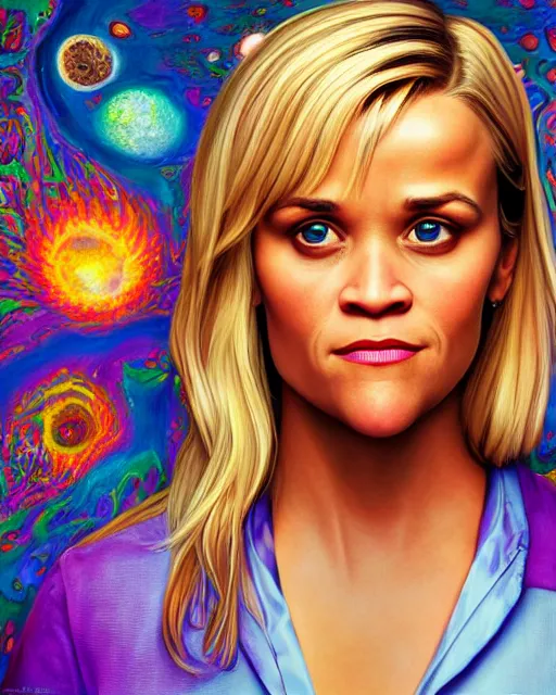 Prompt: portrait ultra dimensional reese witherspoon with her spoon entity, accidentally tripping on dmt and acid, psychedelic experience, overwhelming psychosis of self realization and burning awakening, ultra high definition, unreal engine 5, hyperrealism, masterpiece composition, by casey weldon, barclay shaw 8 k photorealistic