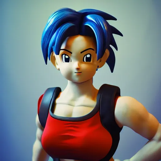 Prompt: Bulma from Dragon Ball, photo realistic, dynamic lighting, volumetric lighting