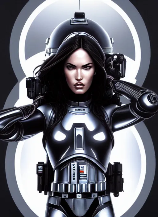 Image similar to symmetry!! gantz portrait of megan fox wearing a stormtrooper helmet, unholy, intricate, highly detailed, dynamic lighting, digital art, digital painting, artstation, terence nielsen, sharp focus, illustration, art by artgerm and greg rutkowski and moebius, 8 k