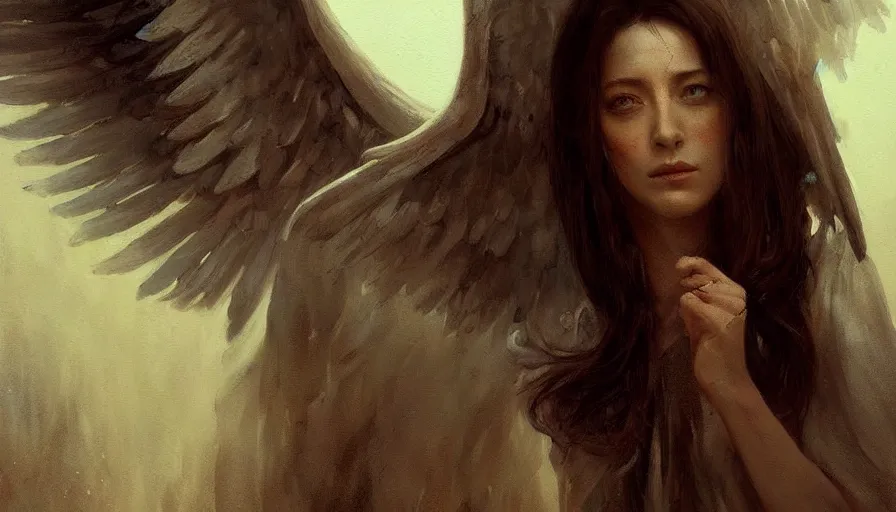 Prompt: A beautiful painting of Mia Sara as the angel of death by greg rutkowski and Kalin Popov , Trending on artstation HD.