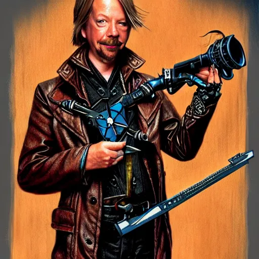 Prompt: atompunk thief david spade, fantasy, d & d, intricate, detailed, by drew struzan, detailed, trending on artstation, trending on artstation, smooth