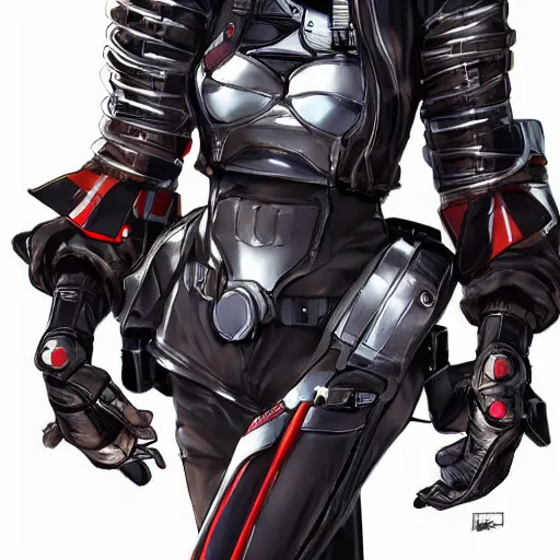 Image similar to girl wearing full suit of retro techwear armor, intricate armor design, shigenori soejima illustration, heavy lineart, oil on canvas