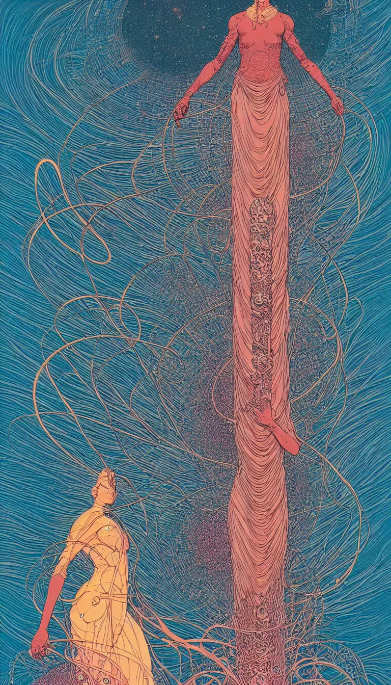 Image similar to beautiful goddess figure by moebius, victo ngai, josan gonzalez, kilian eng