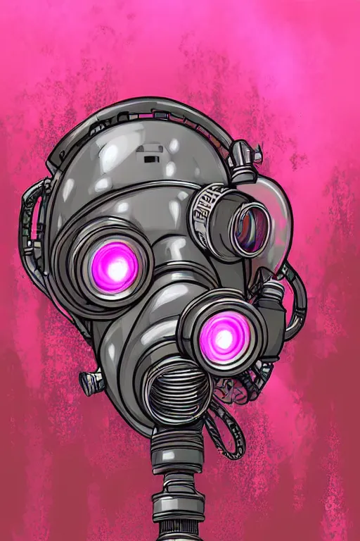 Prompt: Mechanical Gas Mask Machine leaking Pink Vapor, digital art, fantasy, magic, ultra detailed, professional illustration